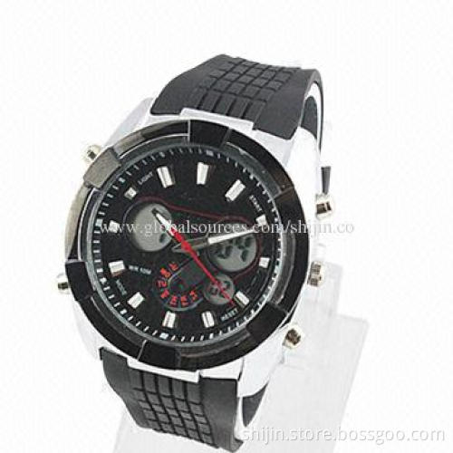 Silicone strap multifunction movement stainless steel back watch